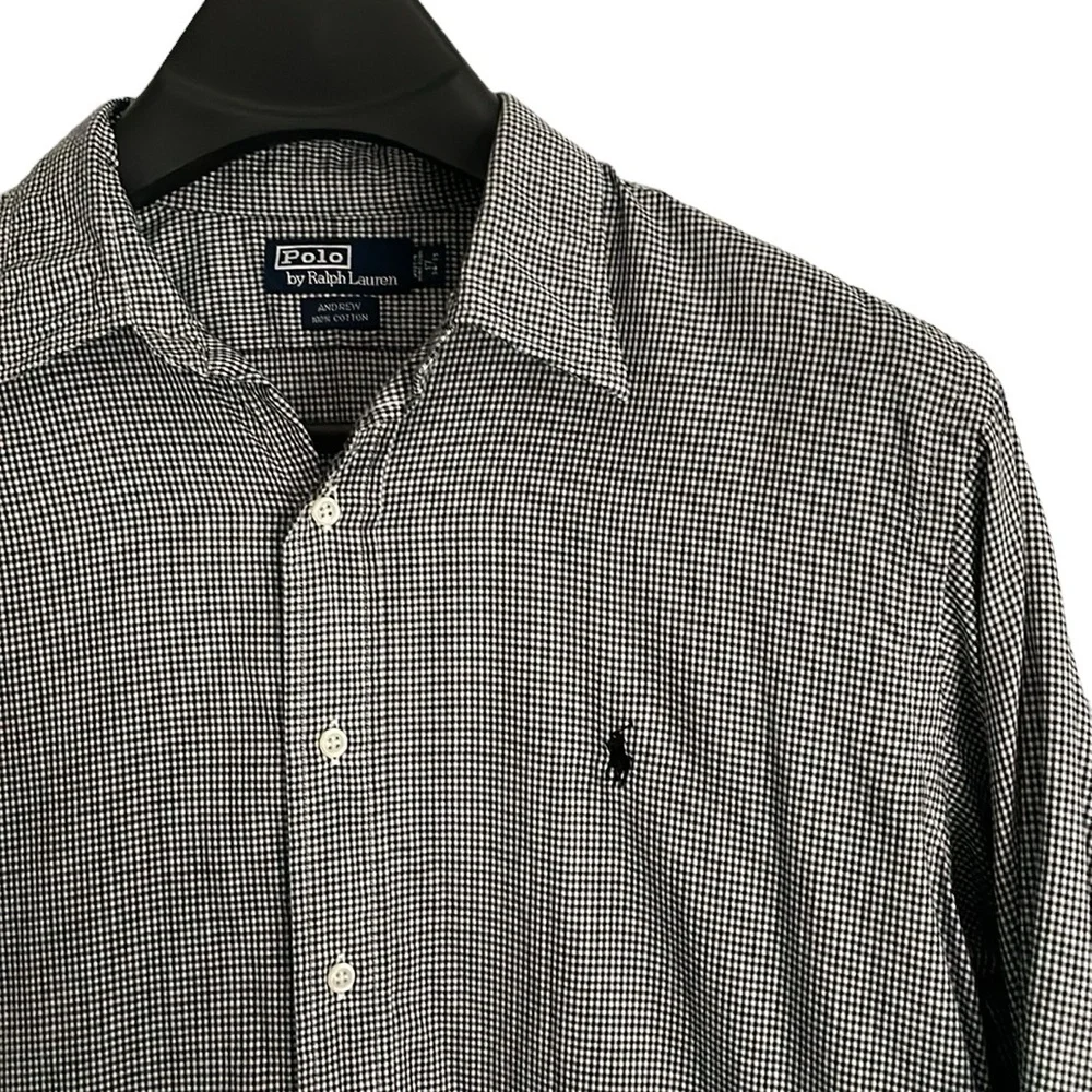 Polo Ralph Lauren Size 17 34/35‎ black and white mini houndstooth Andrew shirt.